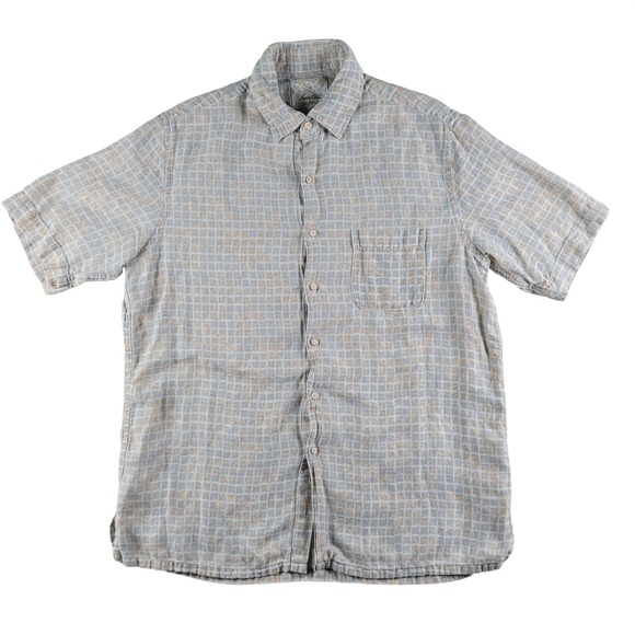 Tasso Elba Other - Tasso Elba Island Shirt Mens Size Medium Grey Silk Linen Geometric Button Up S/S